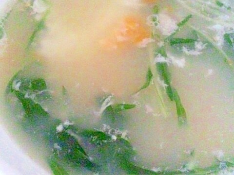 水菜と卵の中華スープ